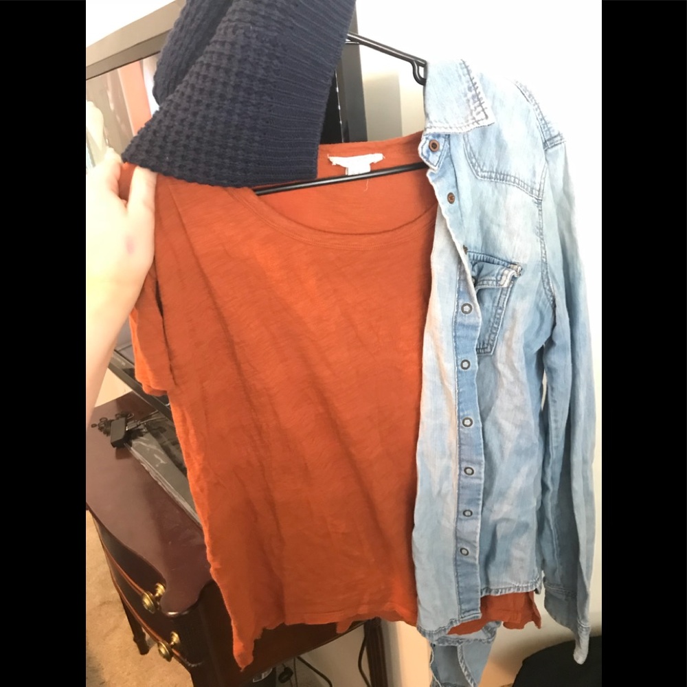 Forever 21 burnt orange crop, denim top
